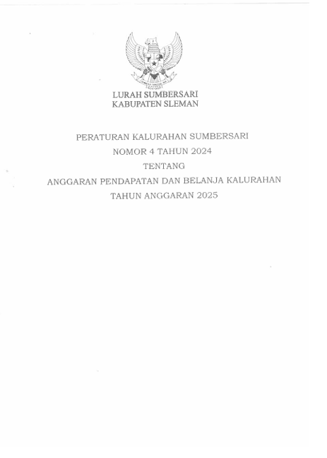 Peraturan Kalurahan Sumbersari Nomor 4 Tahun 2024